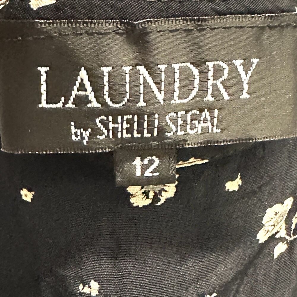 Laundry by Shelli Segal Tank Black Floral Lace Up Back Summer Flowy Dress Sz 12 - Picture 4 of 7